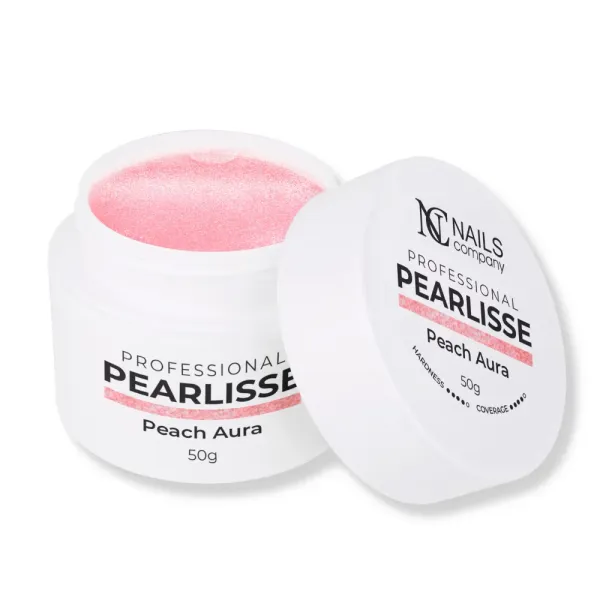 Peach Aura est un gel UV de construction rose pêche avec un effet perlé.