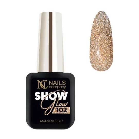 Vernis semi-permanent à paillettes réflectives dorées Show Glow 102